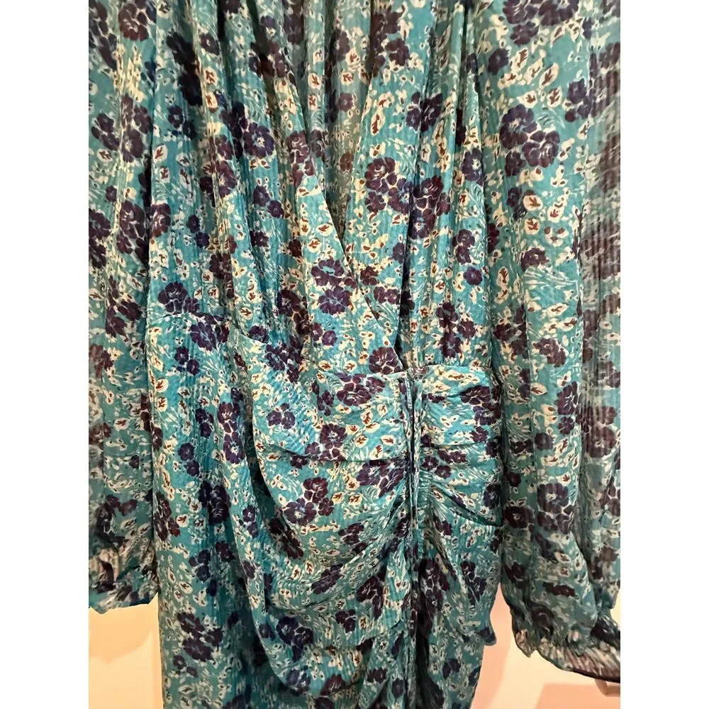 Veronica Beard Teal Navy Floral Chiffon Long Sleeve Midi Dress 4 - Picture 10 of 12